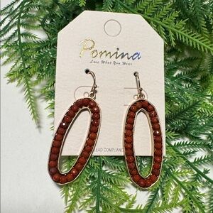 Pomina Red Beaded Oval Drop Earrings Gold Tone (BR1010/1)